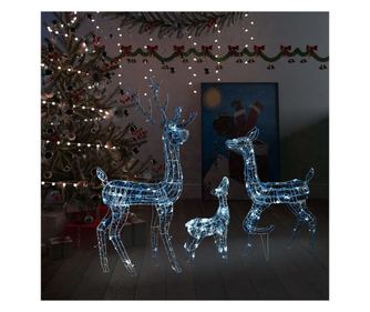 Božićna Dekoracija Obitelj Sobova 300 LED Hladno Bijela Akril