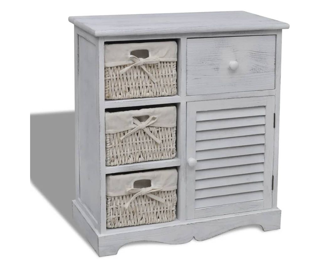 Ξύλινο Ντουλάπι με 3 плетеными καλάθια αριστερά, Λευκό