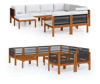 Градински комплект с кремави възглавници 10 части акация масив