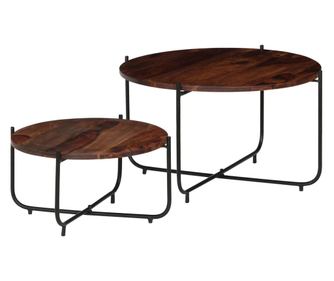 Комплект маси за кафе, 2 бр, шишамово дърво масив, 60x35 cм