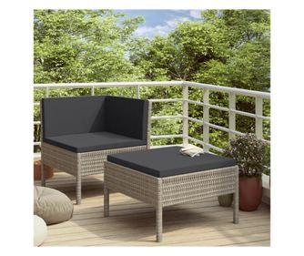 Kerti btor szett prnkkal, 2 rszes, szrke, polirattan