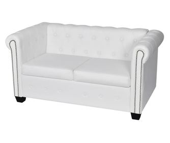 Canapea Chesterfield cu 2 locuri, piele artificiala, alb