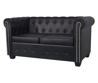 Canapea Chesterfield cu 2 locuri, piele artificiala, negru