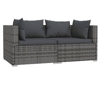 2-местен диван с възглавници, сив, полиратан