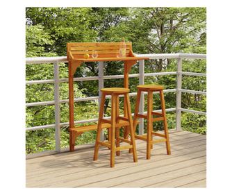 Set mobilier de bar de balcon, 3 piese, lemn masiv de acacia