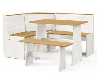 Σετ Επίπλων Κουζίνας 3 Τεμαχίων, Μελί-Καφέ & Λευκό, Μασίφ Ξύλο Πεύκου