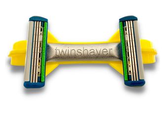 Aparat de ras si barbierit pentru cap si corp TwinShaver® cu 4 rezerve incluse, fara taieturi, Galben