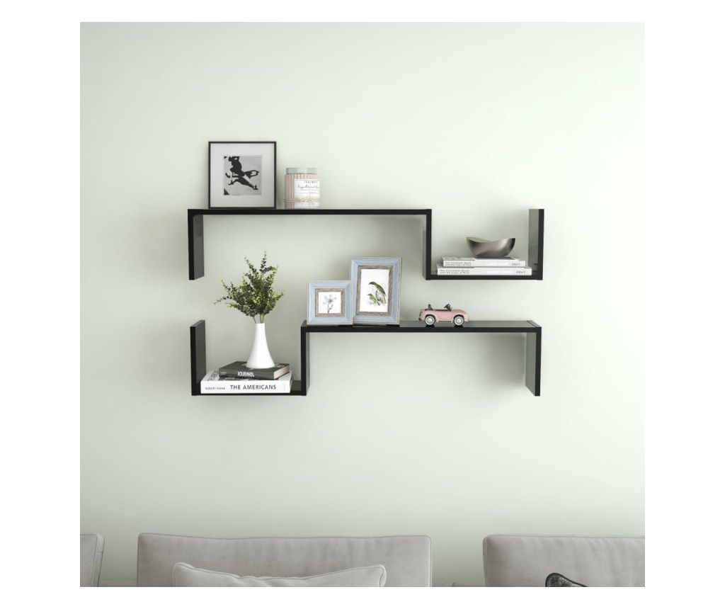 Wall Shelves, 2 pcs, Black, 100x15x20 cm, Chipboard