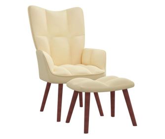 Naslanjač z oporo za noge, kremno bel, žamet