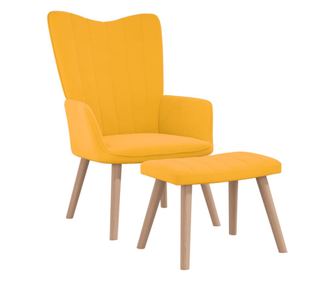 Stolica za opuštanje s tabureom, žuta senf, baršun