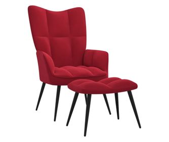 Stolica za opuštanje s tabureom, vino crvena, baršun