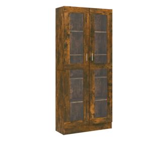 Шкаф витрина, опушен дъб, 82,5x30,5x185,5 см, инженерно дърво