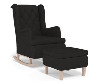 Кресло с люлеещи се крака и табуретка, черно, текстил