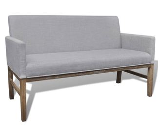 Πάγκος με επενδεδυμένα μαξιλάρια, ύφασμα, ξύλο Hevea, ανοιχτό γκρι