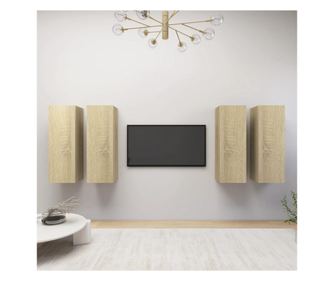 Komode za TV, 4 kom., bijela i hrast Sonoma, 30,5x30x90 cm, iverica