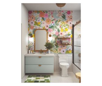 Covoras baie tip prosop antiderapant Bagno Lilla, model forme geometrice, verde, 50x80 cm