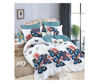 Finom ágynemű 2 lánynak, 6 részes, franciaágy, kék pillangók, FNJ-309