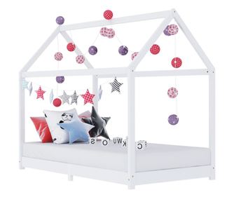 Παιδικό Κρεβάτι, Λευκό, 90 x 200 εκ., Μασίφ Ξύλο Πεύκου