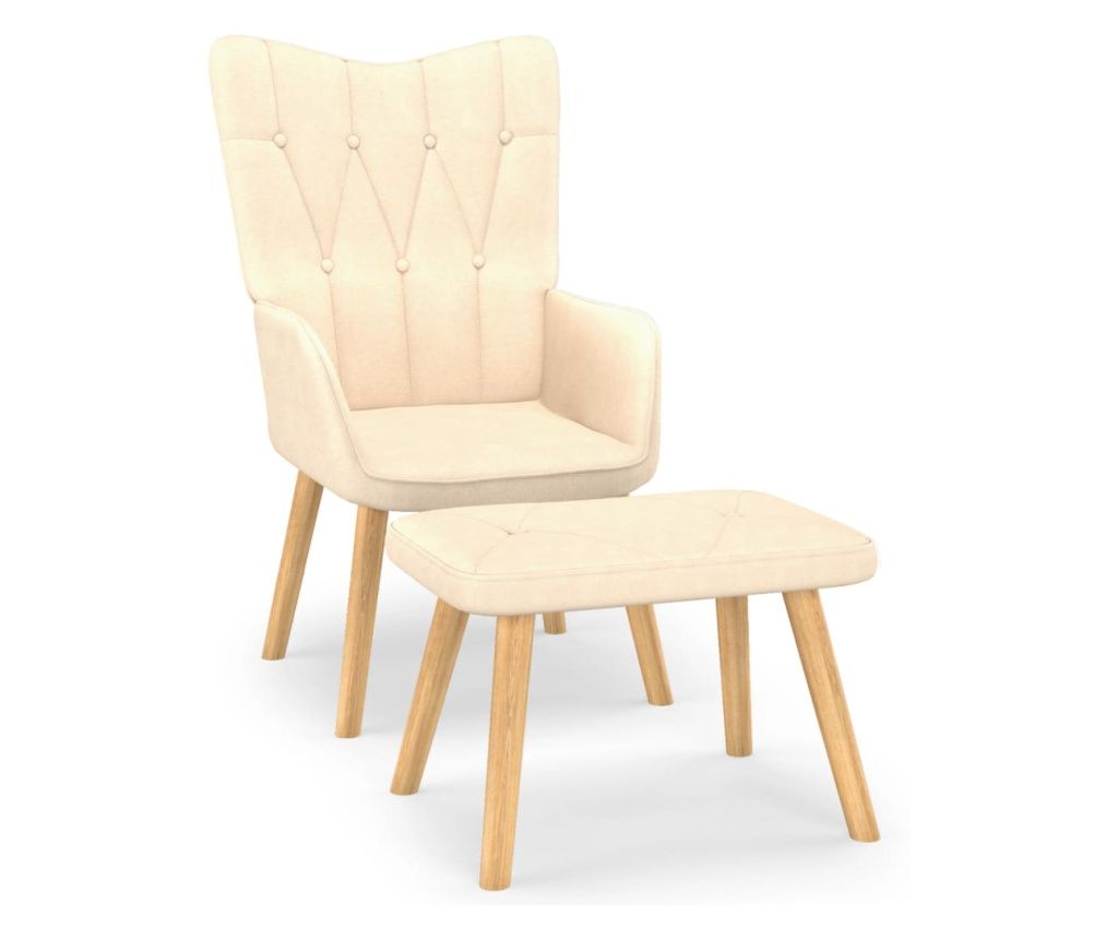 Scaun de relaxare cu taburet, crem, material textil