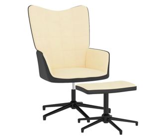 Naslanjač z oporo za noge, kremno bel, žamet in PVC