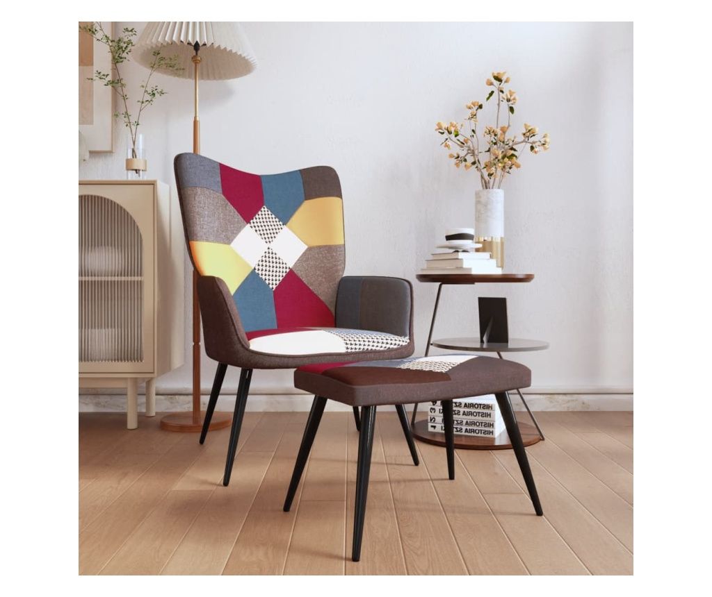 Naslanjač z oporo za noge, tekstil, patchwork