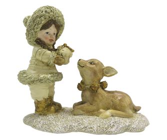 Poliresin lány és őz figurák 12x6x12 cm
