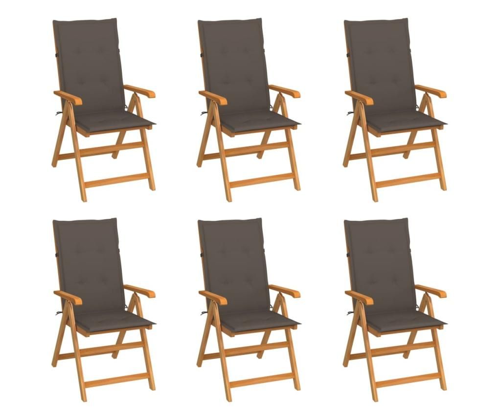 Vrtne stolice sa smeđe-sivim jastucima 6 kom masivna tikovina 