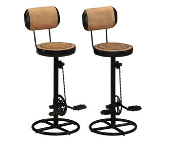 Barski stolčki s potiskom 2 kosa rjavo in črno pravo usnje