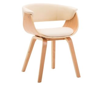 Jedilni stol krem ukrivljen les in umetno usnje