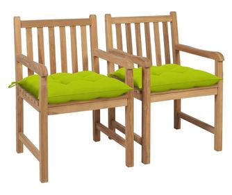 Scaune de grădină cu perne verde aprins, 2 buc., lemn masiv tec