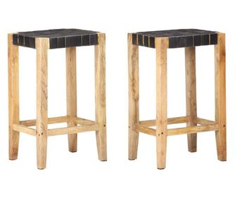 Barski stolčki 2 kosa črno pravo usnje 75 cm