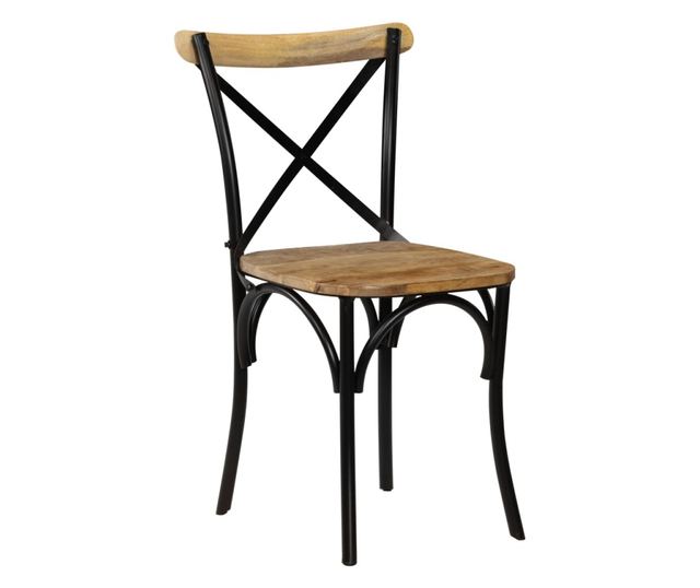 Stolice, križni naslon, 2 kom., crna, masivno drvo manga