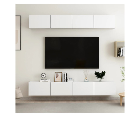 Comode TV, 4 buc., alb, 100x30x30 cm, PAL
