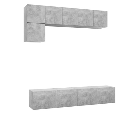 Комплект ТВ шкафове от 5 части, бетонно сиви, ПДЧ