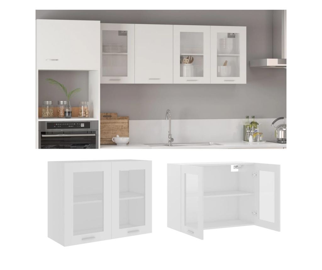 Viseći stakleni ormarić bijeli 80x31x60 cm konstruirano drvo - 6