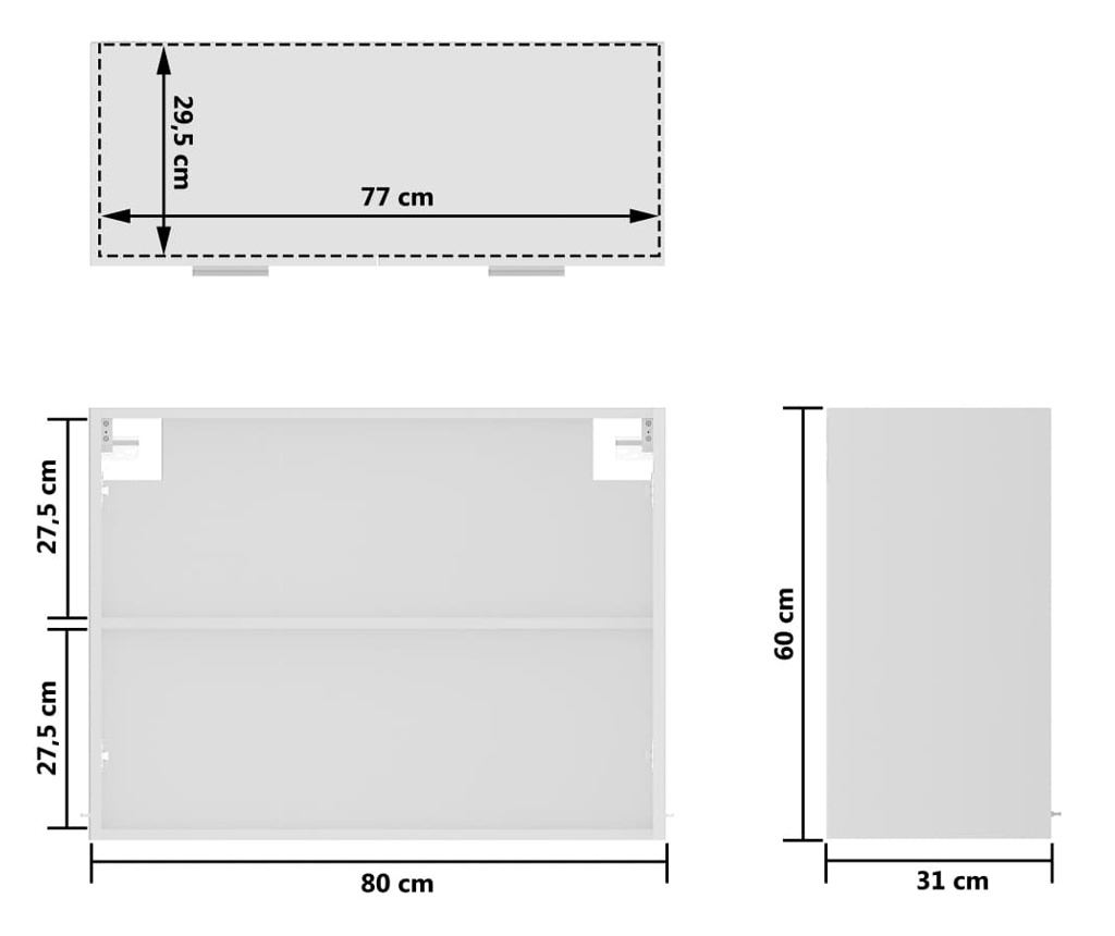 Viseći stakleni ormarić bijeli 80x31x60 cm konstruirano drvo - 25