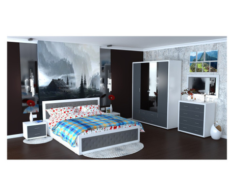 Dormitor Torino cu pat cu somiera metalica rabatabila 160x200 cm Alb / Gri
