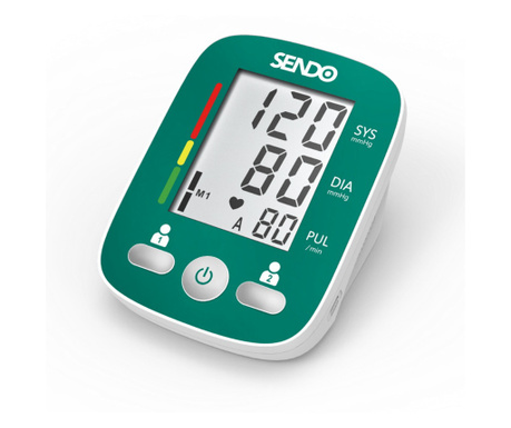 Апарат за измерване на кръвно налягане Sendo One, За двама души, Памет до 90 измервания, Открива аритмия, Зелен/Бял