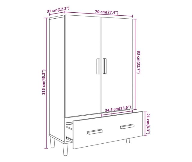 Dulap înalt, gri beton, 70x31x115 cm, lemn prelucrat