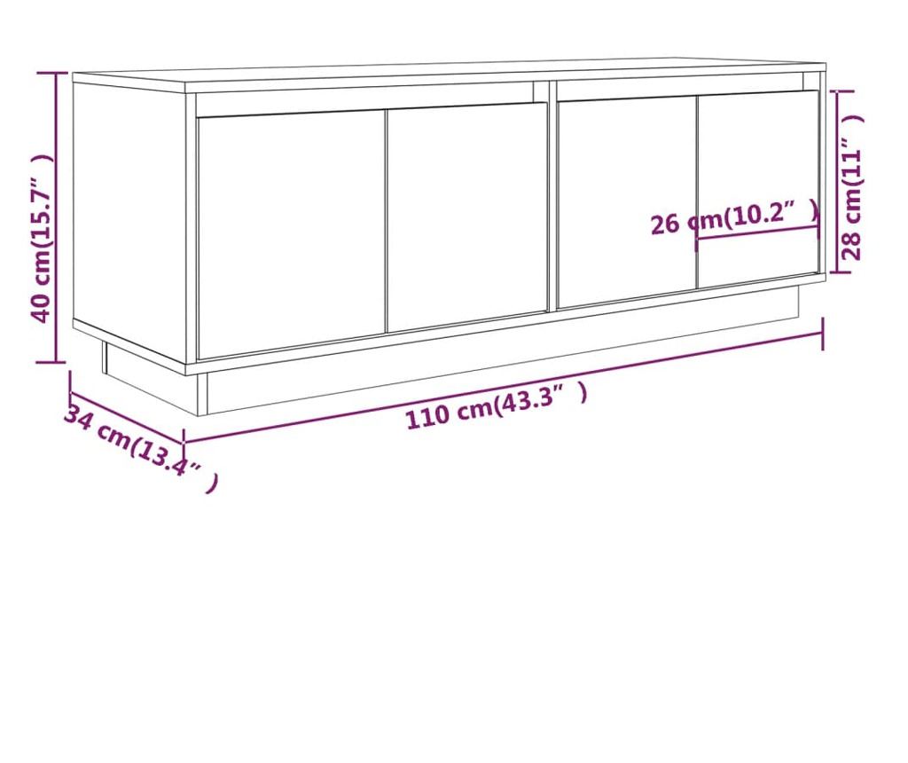 TV komoda, bijela, 110x34x40 cm, masivno drvo bora - 9