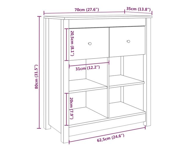 Komoda, 70x35x80 cm, Masivna borovina