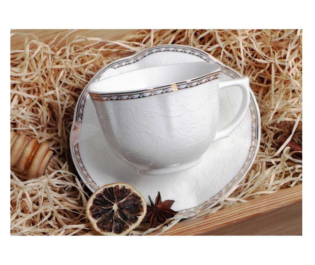 6 személyes elegáns dombornyomott porcelán csésze szett 220 ml