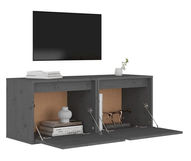 Szafy ścienne, 2 szt., szare, 45x30x35 cm, drewno sosnowe