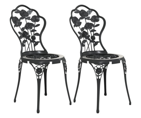 Krzesła bistro, 2 szt., odlewane aluminium, czarne