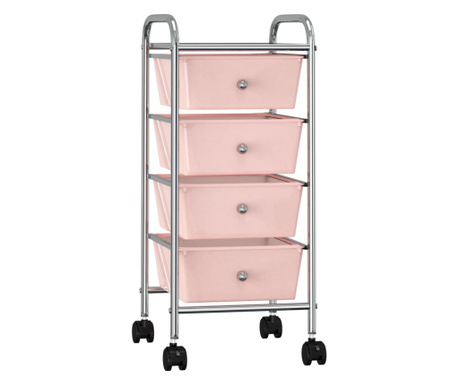 Mobilní úložný vozík se 4 zásuvkami růžový plastový