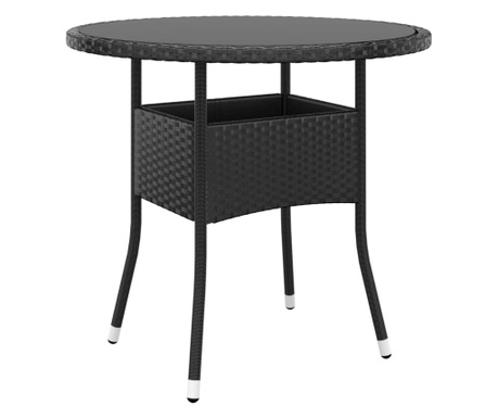 fekete polyrattan és edzett üveg kerti asztal Ø 80 x 75 cm