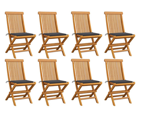 Градински столове с възглавници антрацит 8 бр тик масив