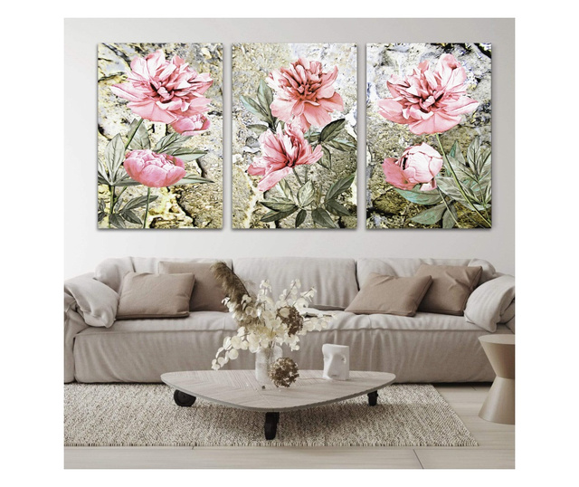 Set 3 Slike, Pink peonies, 120x240cm