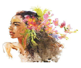 Картина на платно, African Woman With Orchid, 70x100cm