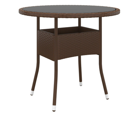 barna polyrattan és edzett üveg kerti asztal Ø 80 x 75 cm